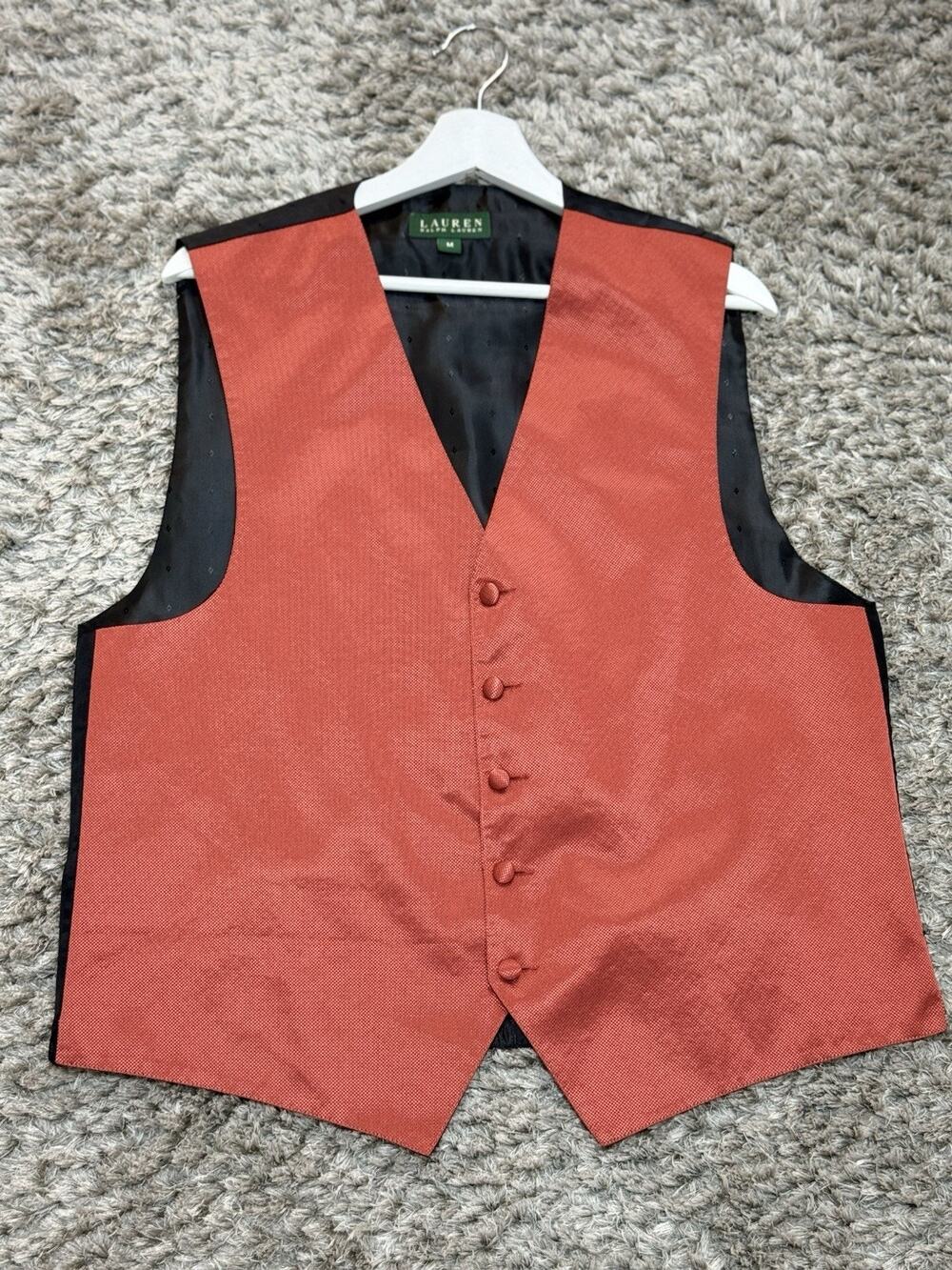 Lauren Ralph Lauren Mens Suit Vest Rust Orange Black Back Adjustable Size M